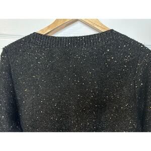 LOFT Holiday Sweater Women’s L Black Gold Metallic Knit Pullover Capsule Top